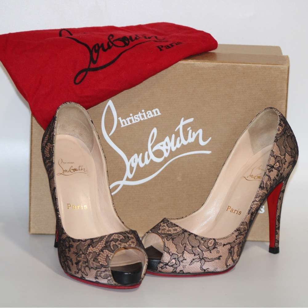 CHRISTIAN LOUBOUTIN Very Privè platform heels in blush with black lace